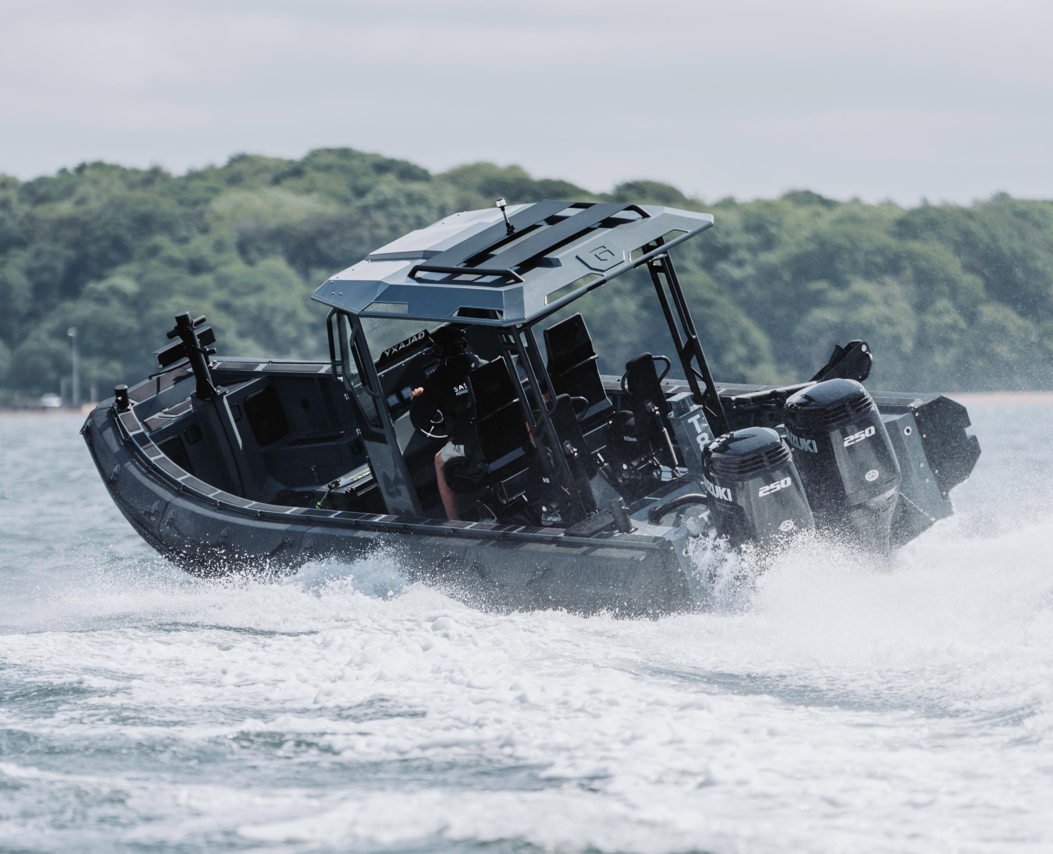 Professional workboat with advanced systems during marine operations